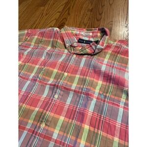 Ralph Lauren Men's Indian Madras Button Down Short Sleeve Shirt Pink Plaid 2XLT